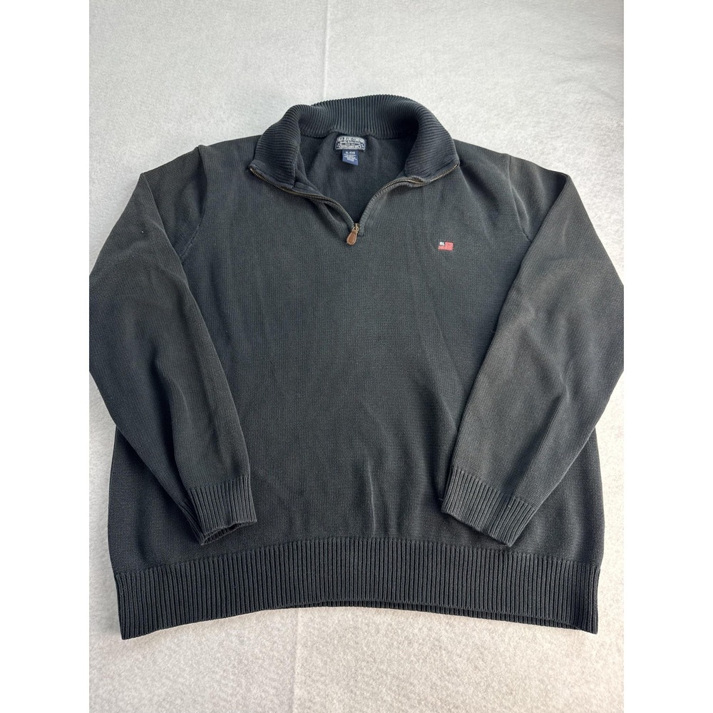 Polo Jeans Company Sweater Mens XL Gray Cotton 1/4 Zip Mock USA Flag Knit Preppy
